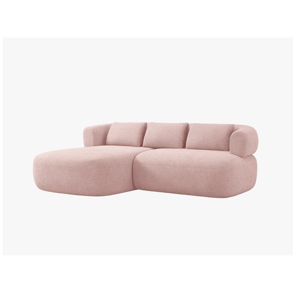 Šviesiai rožinės spalvos kampinė sofa iš boucle (su kairiuoju kampu/su gultu) Jenny – Micadoni 