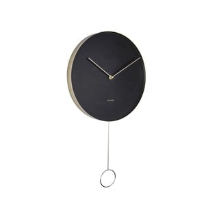 Juodos spalvos sieninis laikrodis Karlsson Švytuoklė, ø 34 cm