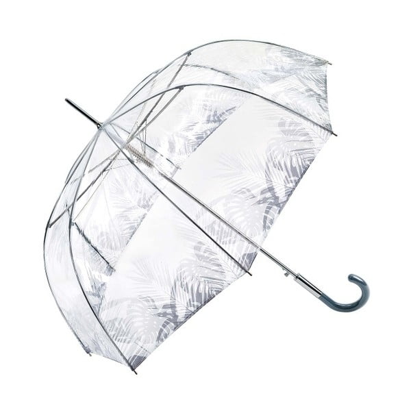 Atogrąžų lapų permatomas skėtis su pilkomis detalėmis, ⌀ 86 cm