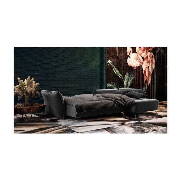 Tamsiai pilka aksominė kampinė sofa-lova Devichy Hermes-image-4