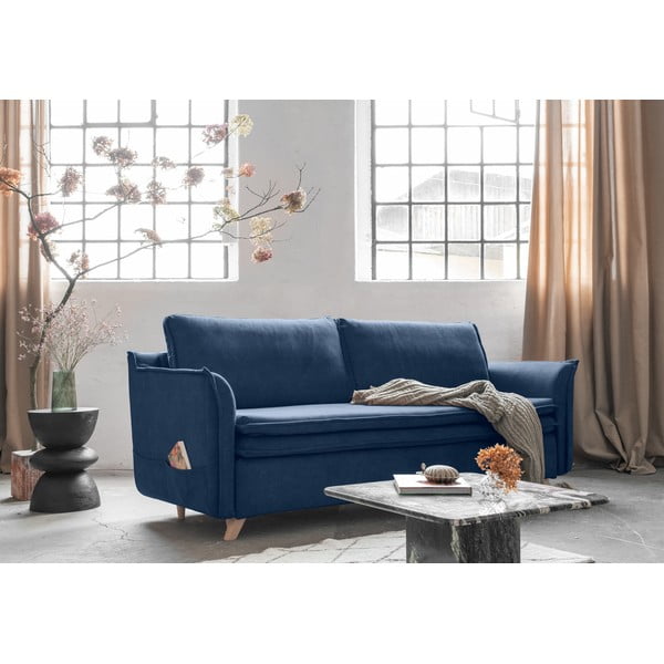 Iš velveto sulankstoma sofa tamsiai mėlynos spalvos 225 cm Charming Charlie – Miuform-image-3