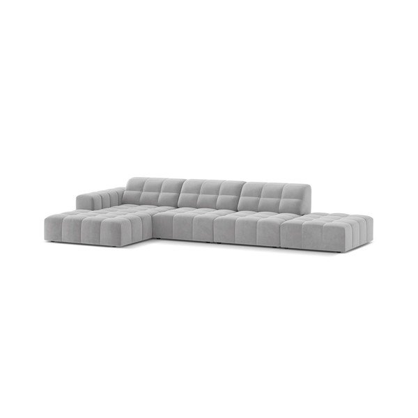 Šviesiai pilkos spalvos kampinė sofa iš velveto (su kairiuoju kampu/su gultu) Chicago – Cosmopolitan Design-image-1