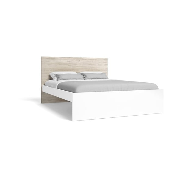 Balta/natūralaus ąžuolo dvigulė lova 140x190 cm Sahara - Marckeric