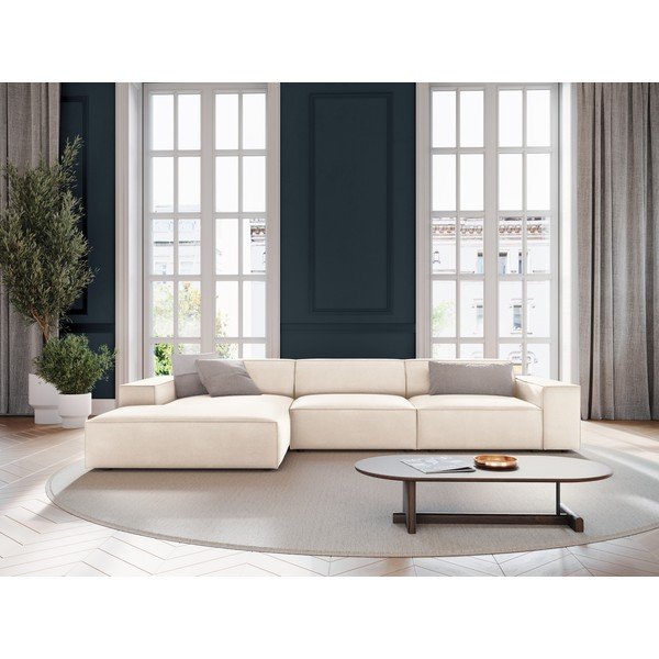 Kreminės spalvos modulinė kampinė sofa iš velveto (su kairiuoju kampu/su gultu) Jodie – Micadoni -image-1