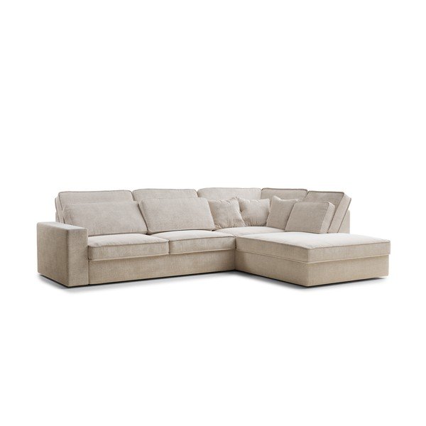 Kreminės spalvos kampinė sofa iš šenilinio audinio (su dešiniuoju kampu/„L“ formos) Kirou – Maison de Rêve-image-2