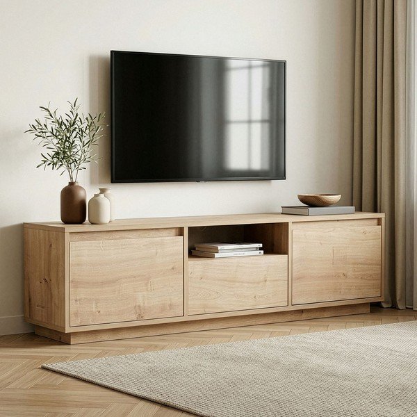Natūralios spalvos TV spintelė iš ąžuolo 160x42x30 cm Sentinel – Kalune Design-image-1