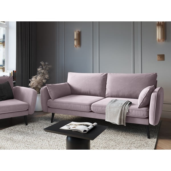 Šviesiai rožinė aksominė sofa su juodomis kojomis Kooko Home Lento, 198 cm-image-1