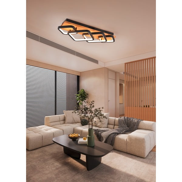 Lubinis šviestuvas juodos spalvos/natūralios spalvos LED su pritemdymo funkcija 32x72 cm Rama – Trio-image-1