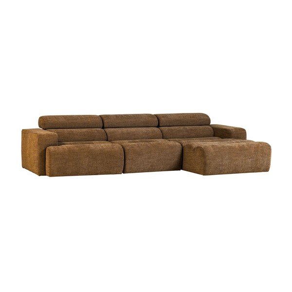 Konjako rudos spalvos reguliuojama kampinė sofa (su dešiniuoju kampu/su gultu) Novi – WOOOD