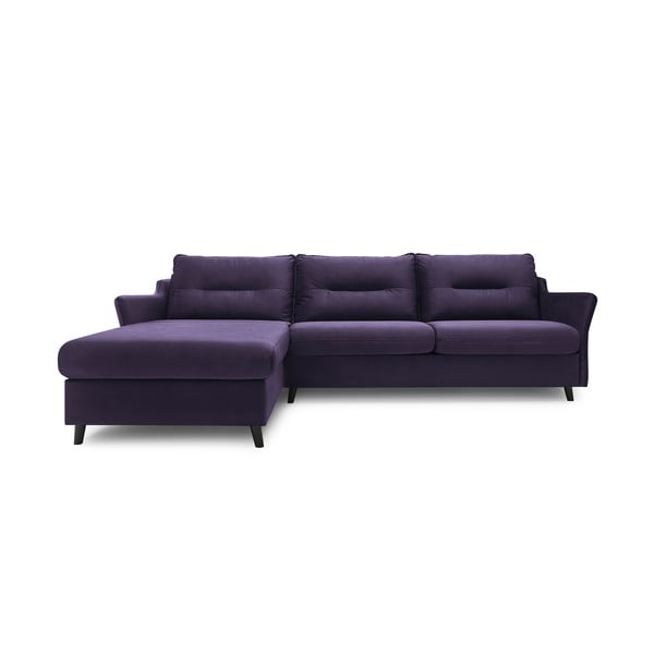 "Bobochic Paris Loft" slyvų violetinės spalvos aksomo kampinė sofa-lova, kairysis kampas