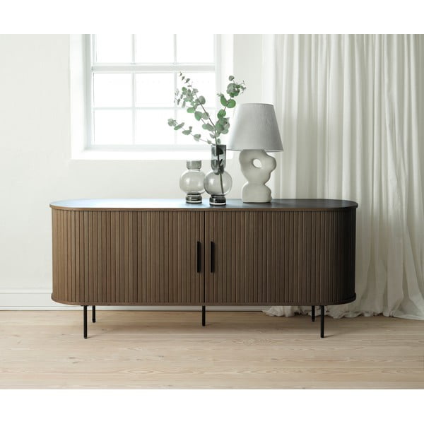 Šoninė spintelė rudos spalvos iš ąžuolo su stumdomomis durimis 180x76x45 cm Nola – Unique Furniture-image-1