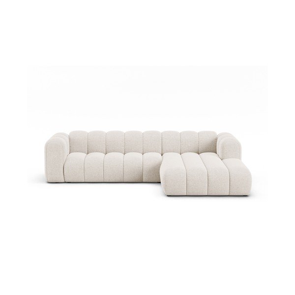 Kreminės spalvos kampinė sofa iš šenilinio audinio (su dešiniuoju kampu/su gultu) Lupine – Micadoni 