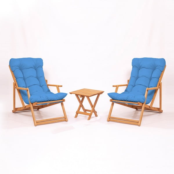 Sodo poilsio baldų komplektas iš bukmedžio masyvo mėlynos spalvos/natūralios spalvos 2 žmonėms – Floriane Garden