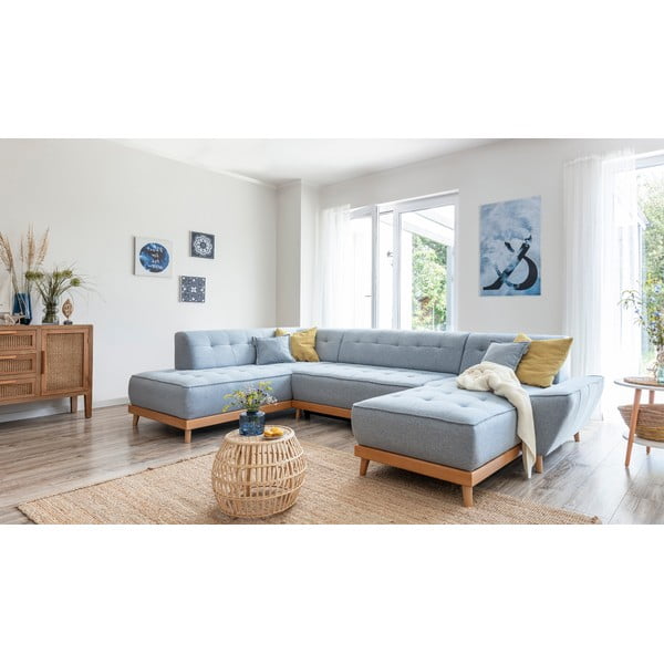 Šviesiai mėlyna sofa-lova U formos Miuform Dazzling Daisy, kairysis kampas-image-4