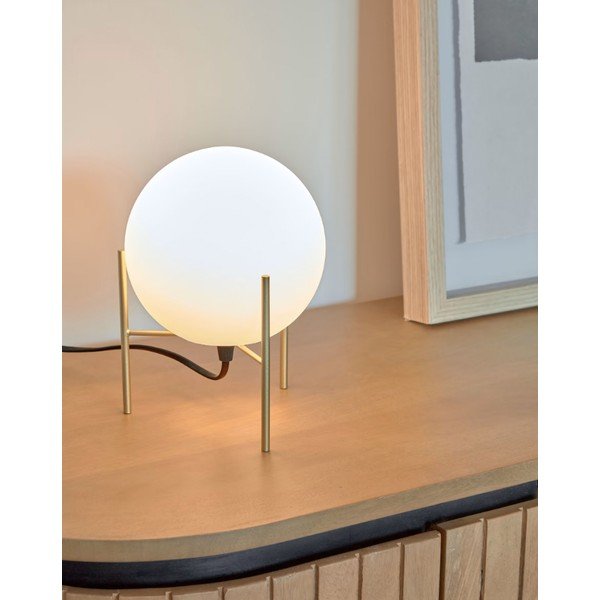 Stalinė lempa su baltos ir auksinės spalvos stiklo gaubtu (aukštis 22 cm) Seina - Kave Home-image-1