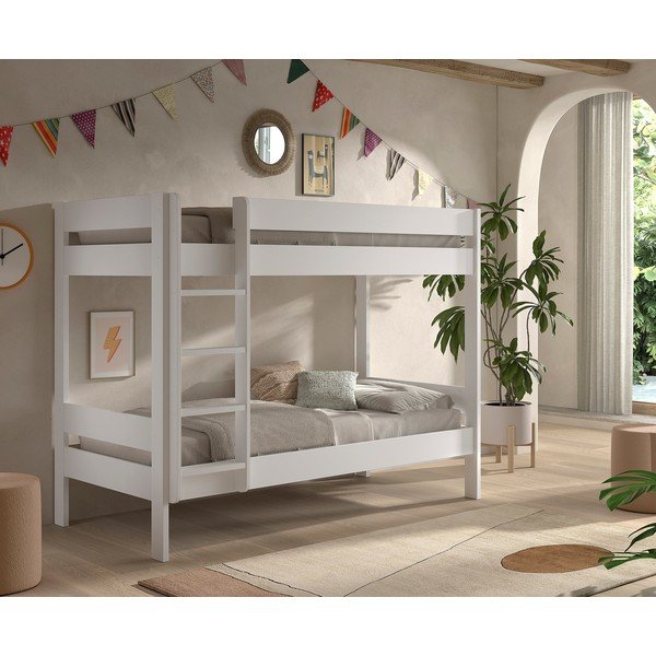 Baltos spalvos dviauktė vaikiška lova su lovos grotelėmis 90x200 cm Primo – Vipack-image-1