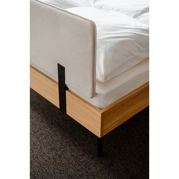 Natūralios spalvos dvigulė lova audiniu dengta/iš medžio drožlių plokštės iš ąžuolo su lovos grotelėmis 140x200 cm Streiko – noo.ma-image-4