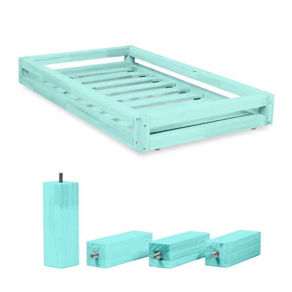 Mėlynos spalvos stalčiaus po lova ir 4 pailgintų kojelių rinkinys "Benlemi", skirtas lovai 80 x 160 cm