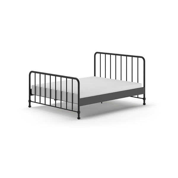 Viengulė lova iš metalo juodos spalvos su lovos grotelėmis 160x200 cm BRONXX – Vipack