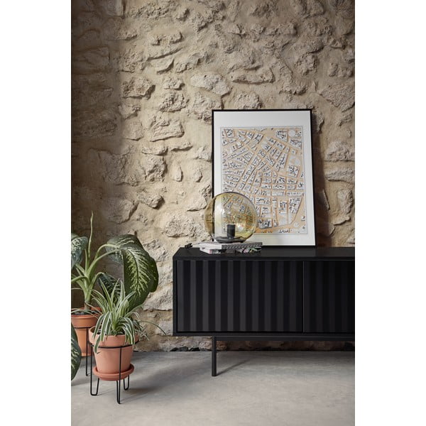 TV spintelė juodos spalvos/natūralios spalvos iš ąžuolo 180x52 cm Sierra – Teulat-image-1
