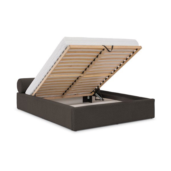 Tamsiai pilkos spalvos dvigulė lova audiniu dengta su sandėliavimo vieta su lovos grotelėmis 200x200 cm Cille – Ropez-image-2