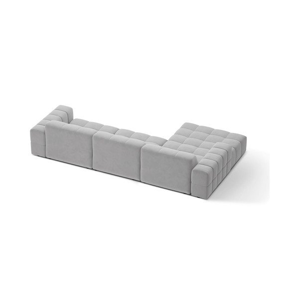 Šviesiai pilkos spalvos kampinė sofa iš velveto (su kairiuoju kampu/su gultu) Chicago – Cosmopolitan Design-image-2