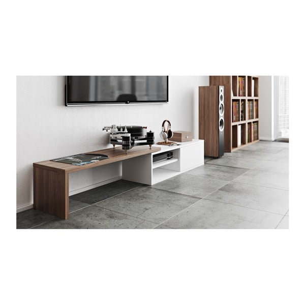 Baltas TV staliukas su riešutmedžio medienos detalėmis TemaHome Move-image-4