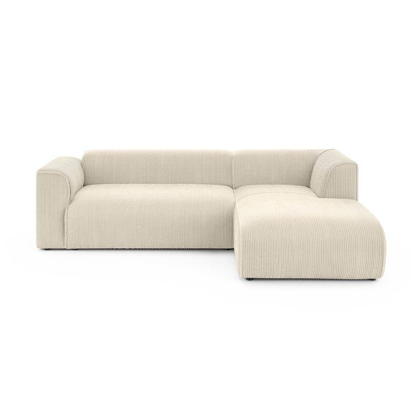 Smėlio spalvos kampinė sofa iš kordinio velveto (su dešiniuoju kampu/su gultu) Merid  – Ropez