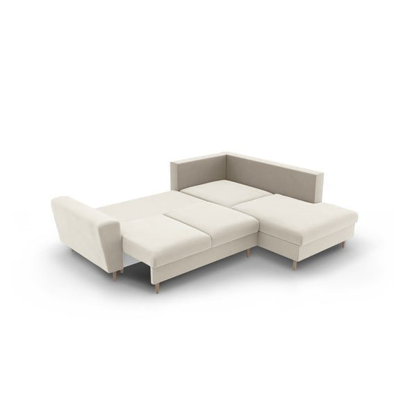 Smėlio spalvos iš velveto sulankstoma/su sandėliavimo vieta kampinė sofa (su dešiniuoju kampu/„L“ formos) Kyoto – Cosmopolitan Design-image-4
