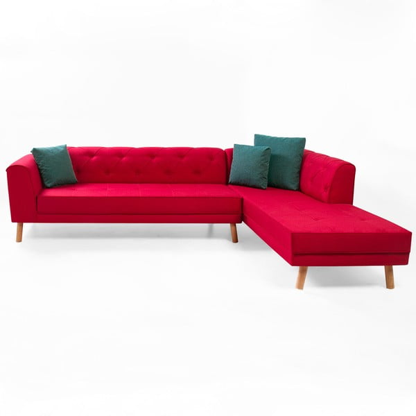 Raudona sofa dešiniajame kampe Balcab