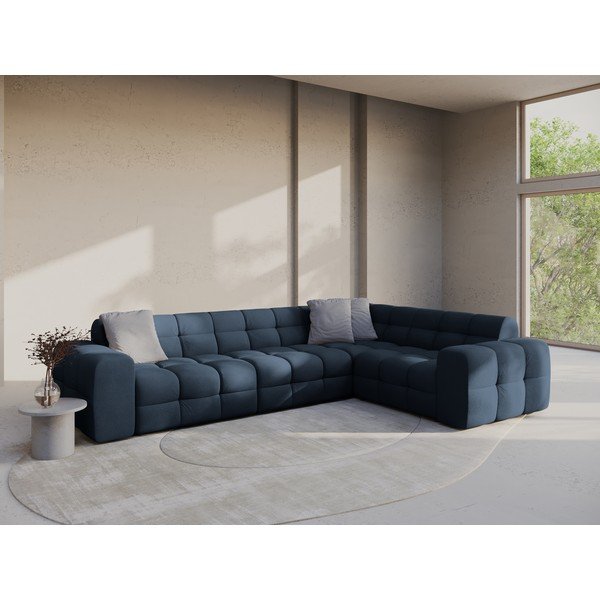Tamsiai mėlynos spalvos kampinė sofa (su dešiniuoju kampu/„L“ formos) Kendal – Micadoni -image-1