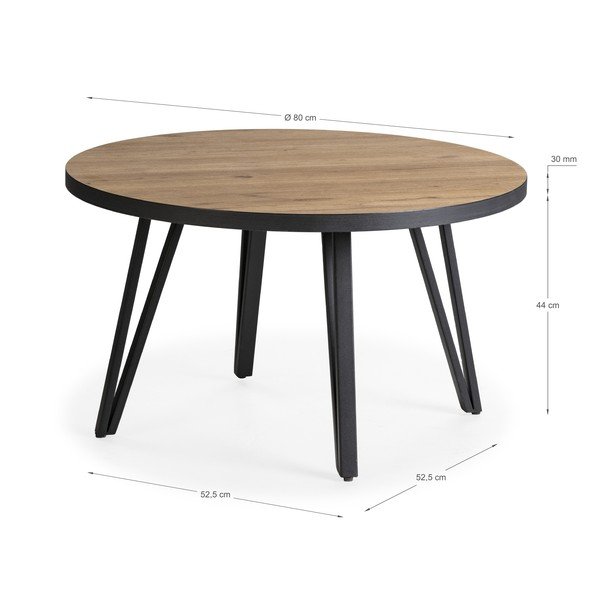 Juodos spalvos/natūralios spalvos apvalios formos kavos staliukas su ąžuolo dekoro stalviršiu ø 80 cm Sindi – Marckeric-image-3