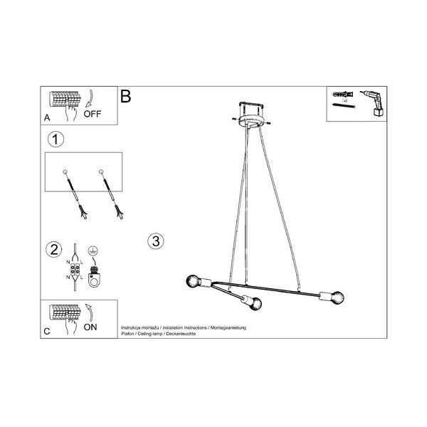 Juodas pakabinamas šviestuvas 80x40 cm Latomia - Sollux-image-4