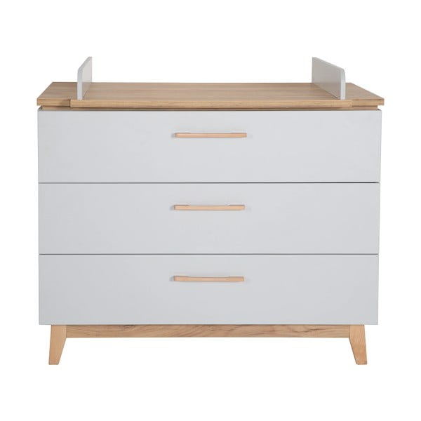Žema su vystymo stalu vaikiška šoninė spintelė šviesiai pilkos spalvos iš ąžuolo 117x104 cm Caro – Roba-image-2
