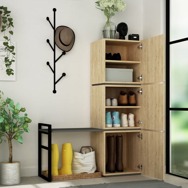 Ąžuolinės batų lentynos ir sieninės pakabos rinkinys Mello Oak-image-1
