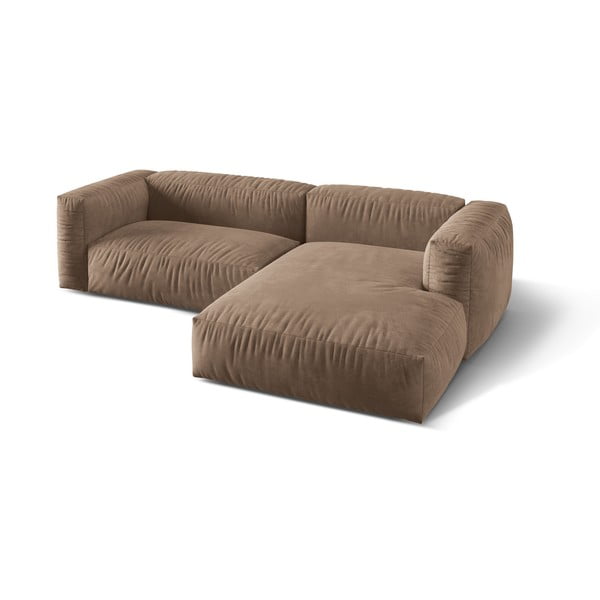 Šviesiai rudos spalvos iš velveto modulinė kampinė sofa (su dešiniuoju kampu/su gultu) Martina – Micadoni -image-2