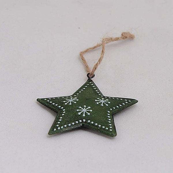Metalinės pakabinamos dekoracijos, žalios žvaigždutės, 6 vnt.-image-1