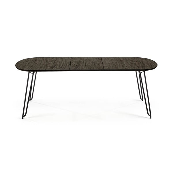 Prailginamas valgomojo stalas tamsiai rudos spalvos su uosio dekoro stalviršiu 100x170 cm Milian – Kave Home-image-4