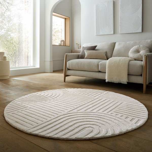 Rankų darbo dramblio kaulo spalvos iš vilnos apvalios formos kilimas ø 160 cm Zen Garden – Flair Rugs-image-1