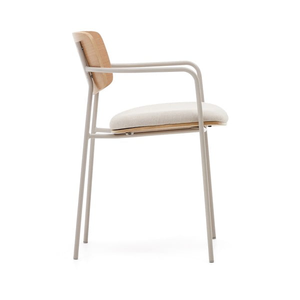 Smėlio spalvos iš audinio valgomojo kėdė su porankiais/galima dėti viena ant kitos Maureen – Kave Home-image-3