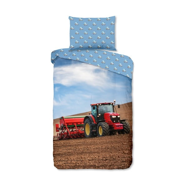 Mėlynos spalvos iš flanelės viengulė vaikiška patalynė 140x200 cm Tractor – Good Morning