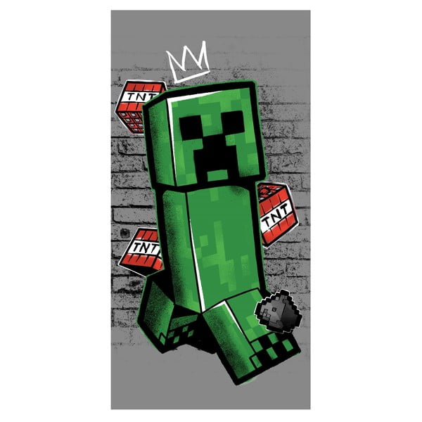 Žalios spalvos/pilkos spalvos iš medvilnės vaikiškas rankšluostis 70x140 cm Minecraft "Metro Art Creeper" – Jerry Fabrics
