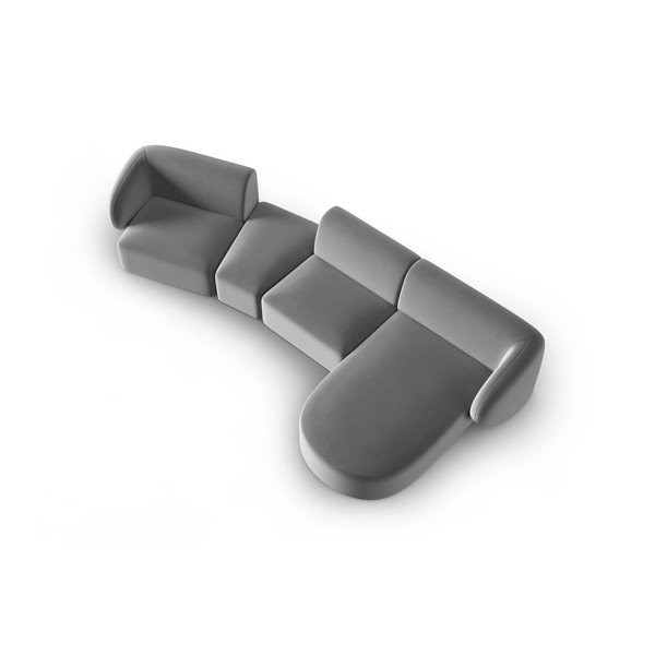 Pilkos spalvos iš velveto kampinė sofa (su dešiniuoju kampu/su gultu) Paolo – Milo Casa-image-1