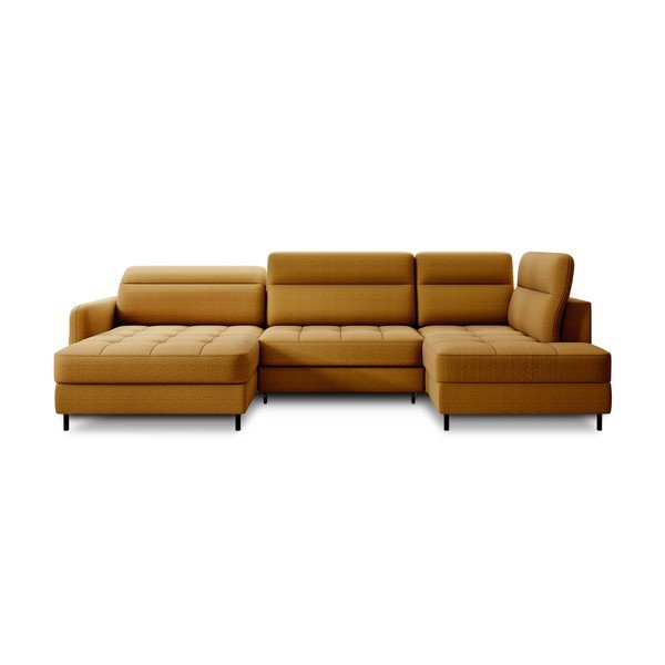 Geltonos spalvos iš velveto sulankstoma/su sandėliavimo vieta kampinė sofa (su dešiniuoju kampu/„U“ formos) Berrto – ELTAP