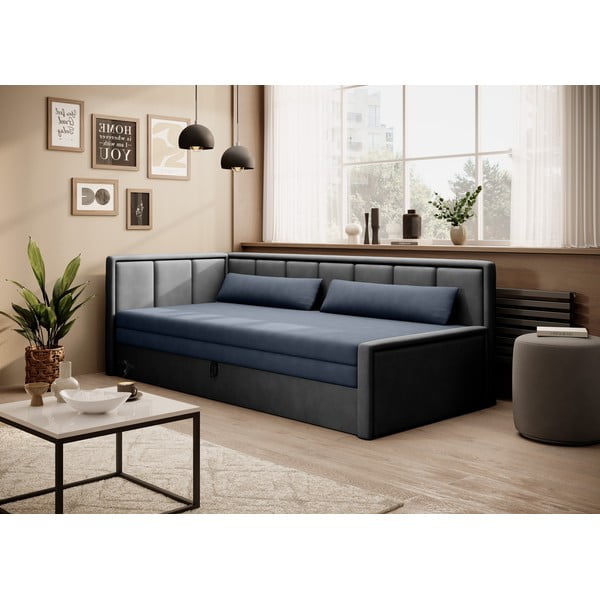 Mėlynos spalvos/pilkos spalvos iš šenilinio audinio sulankstoma/su sandėliavimo vieta sofa 214 cm Fulgeo – ELTAP-image-1