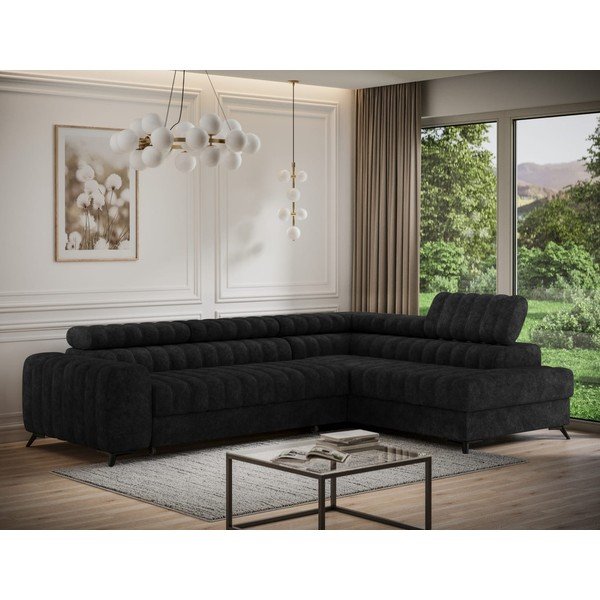 Tamsiai pilkos spalvos kampinė sofa iš velveto (su dešiniuoju kampu/„L“ formos) Kanedo – ELTAP-image-1