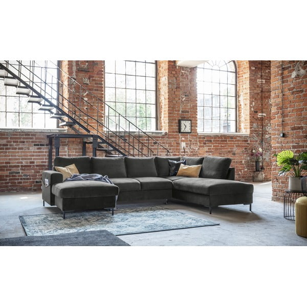 Mėlyna aksominė U formos sofa Miuform Lofty Lilly, dešinysis kampas-image-1