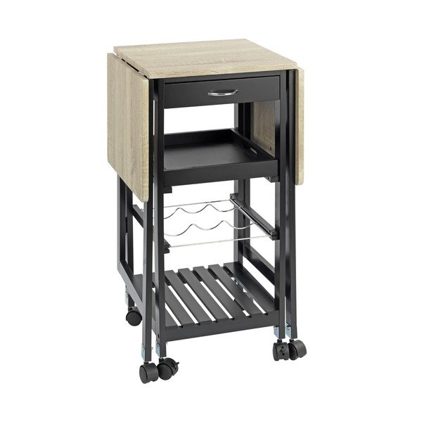 Vyno spintelė juodos spalvos/natūralios spalvos iš ąžuolo butelių skaičius 3, 97x77 cm – Maximex-image-2