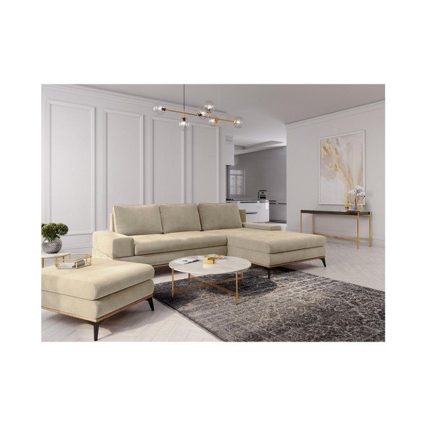 Smėlio spalvos kampinė sofa-lova Windsor & Co Sofos Planet, dešinysis kampas-image-1