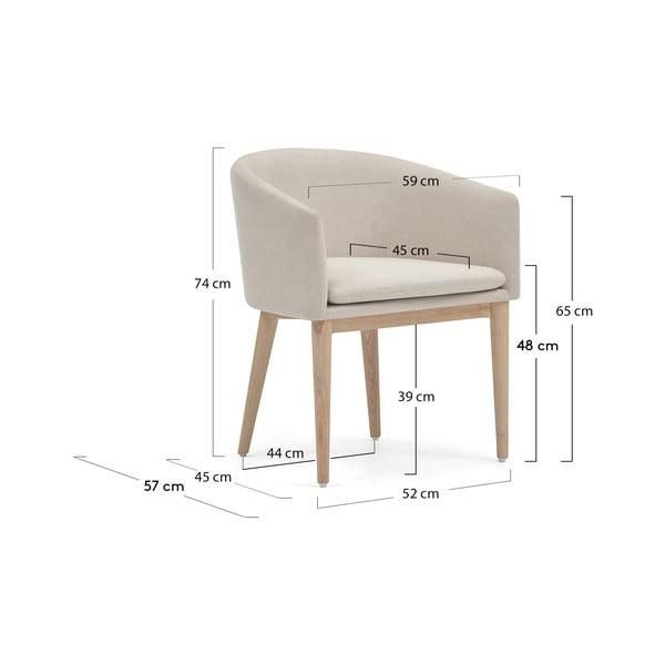 Kreminės spalvos iš audinio valgomojo kėdė su porankiais Harlan – Kave Home-image-3
